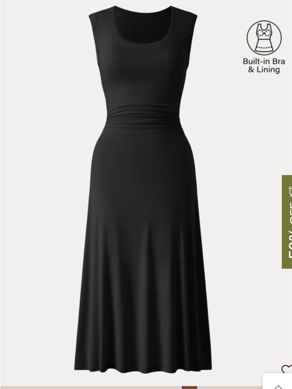 NWT OGL move Scoop Neck Side Ruched New Airy Bra Midi Dress black L
